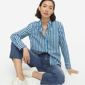 J. Crew Blue, Green and White Striped Button Down Shirt